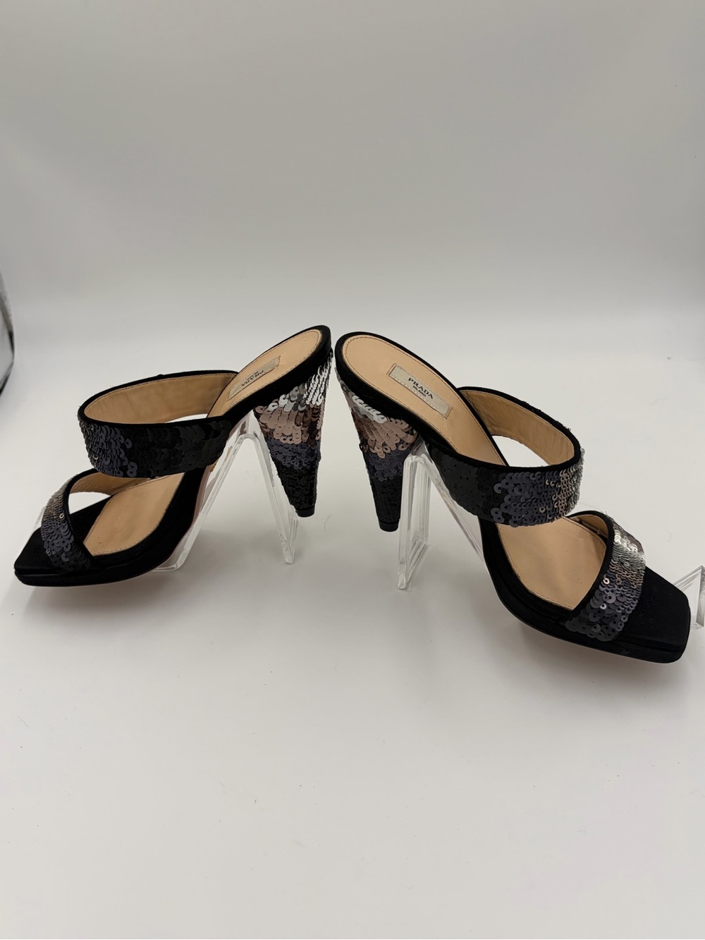 Prada Runway sequin Heels Sandals Slingback Mules 90s Size 35 US 5 New - Picture 7 of 16